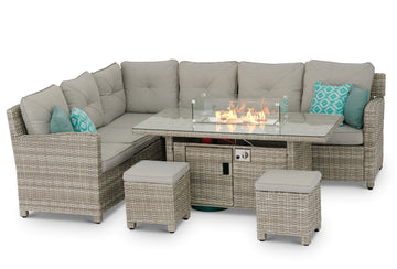 #3033 - 🔥 Havana Luxury Corner Set with Fire Pit Table – Two-Tone Grey Rattan